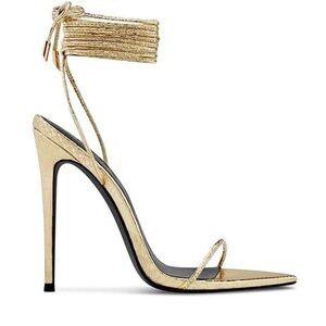 La Femme Gold Stiletto Heels with Ankle Wrap